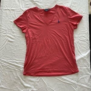 Ralph Lauren Salmon Short Sleeve Vneck T-shirt with logo (Size Large)